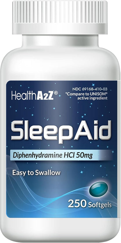HealthA2Z Sleep Aid Softgels 50mg Diphenhydramine, 250 Count
