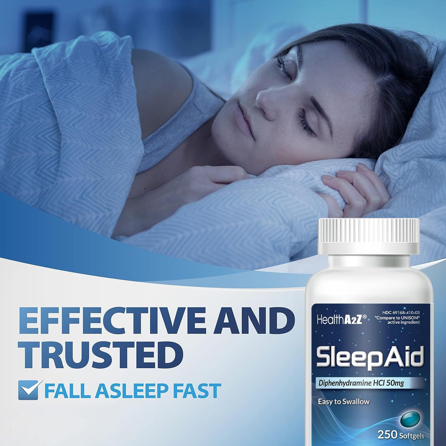 HealthA2Z Sleep Aid Softgels 50mg Diphenhydramine, 250 Count