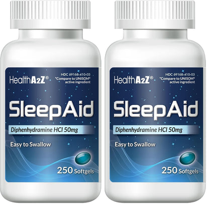 HealthA2Z Sleep Aid Softgels 50mg Diphenhydramine — 250 Count Pack of 2