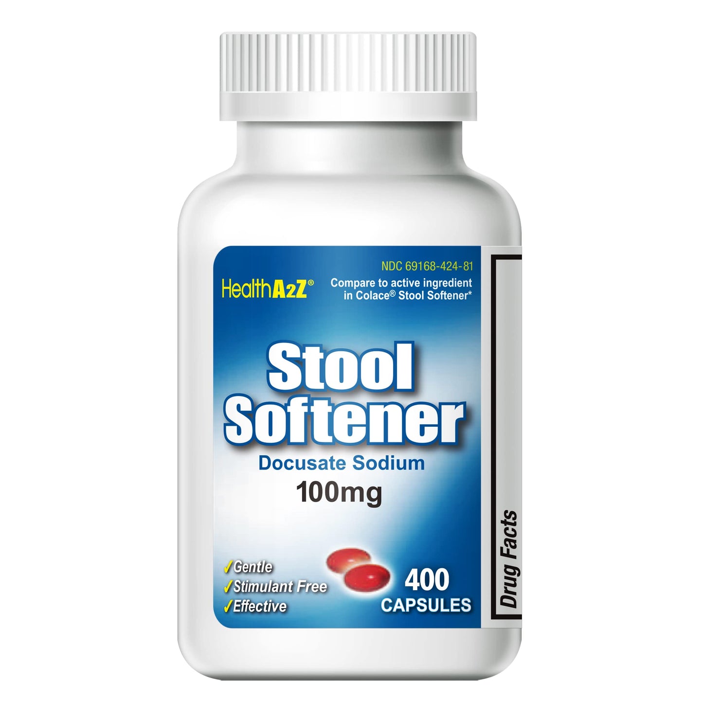 HealthA2Z Stool Softener | Docusate Sodium 100mg | Gentle Relief | Red Capsules | 400 Count
