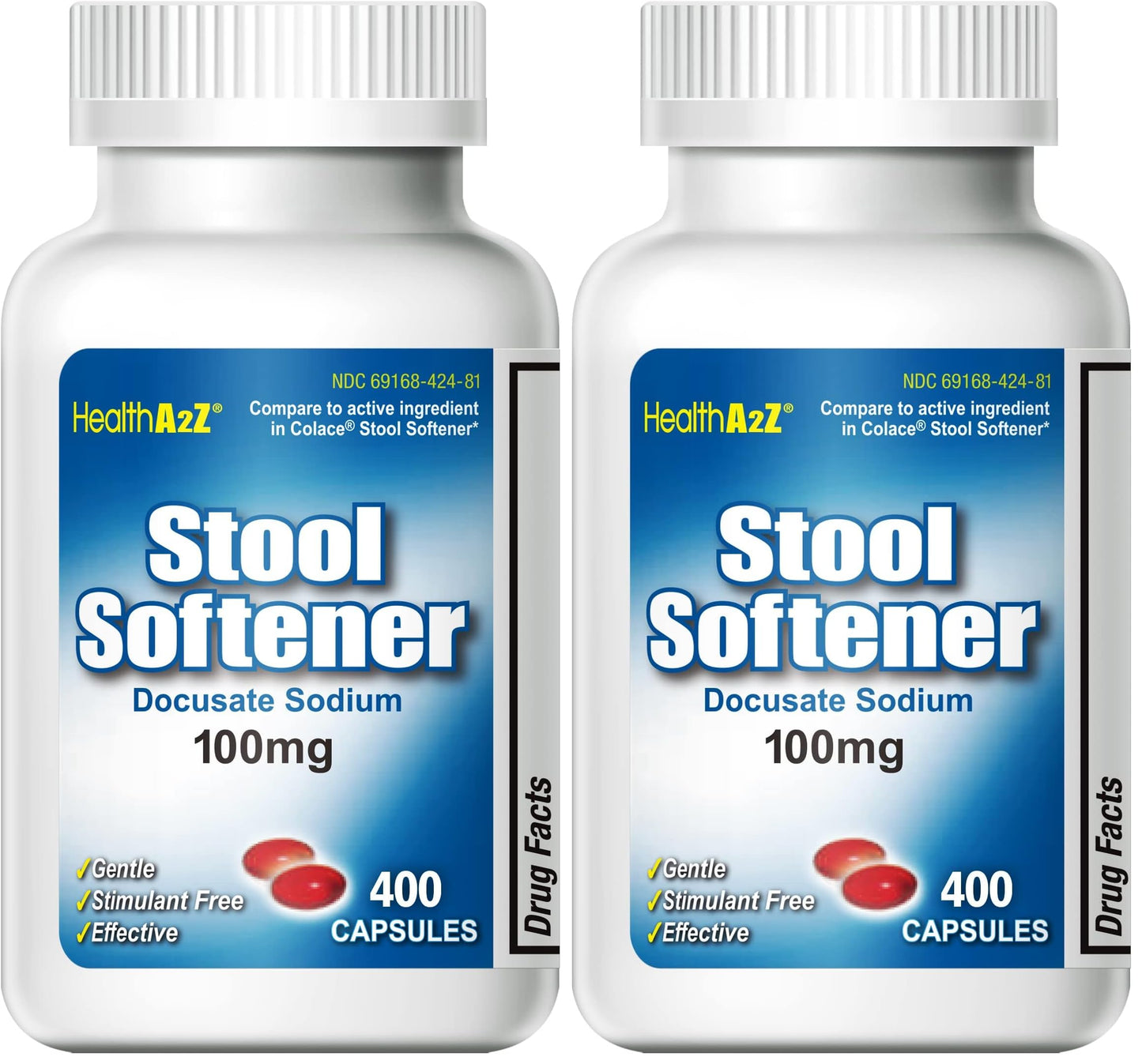 HealthA2Z Stool Softener | Docusate Sodium 100 mg | Red Capsules (400 Count Pack of 2)