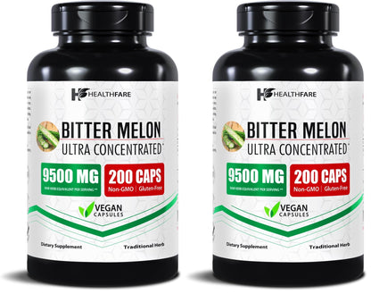 Healthfare Bitter Melon Extract 9500mg – 200 Vegan Capsules – Made in USA