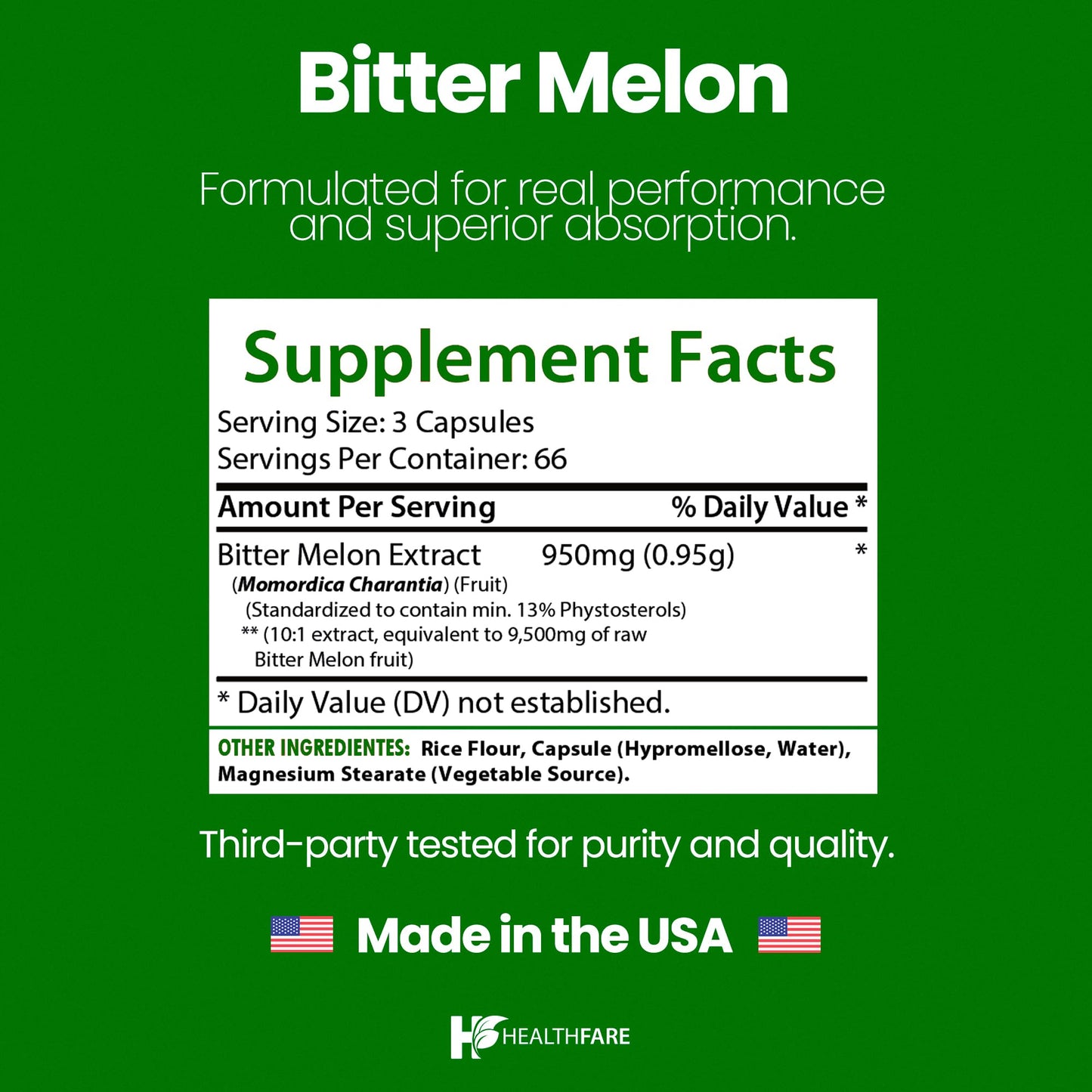 Healthfare Bitter Melon Extract 9500mg – 200 Vegan Capsules – Made in USA
