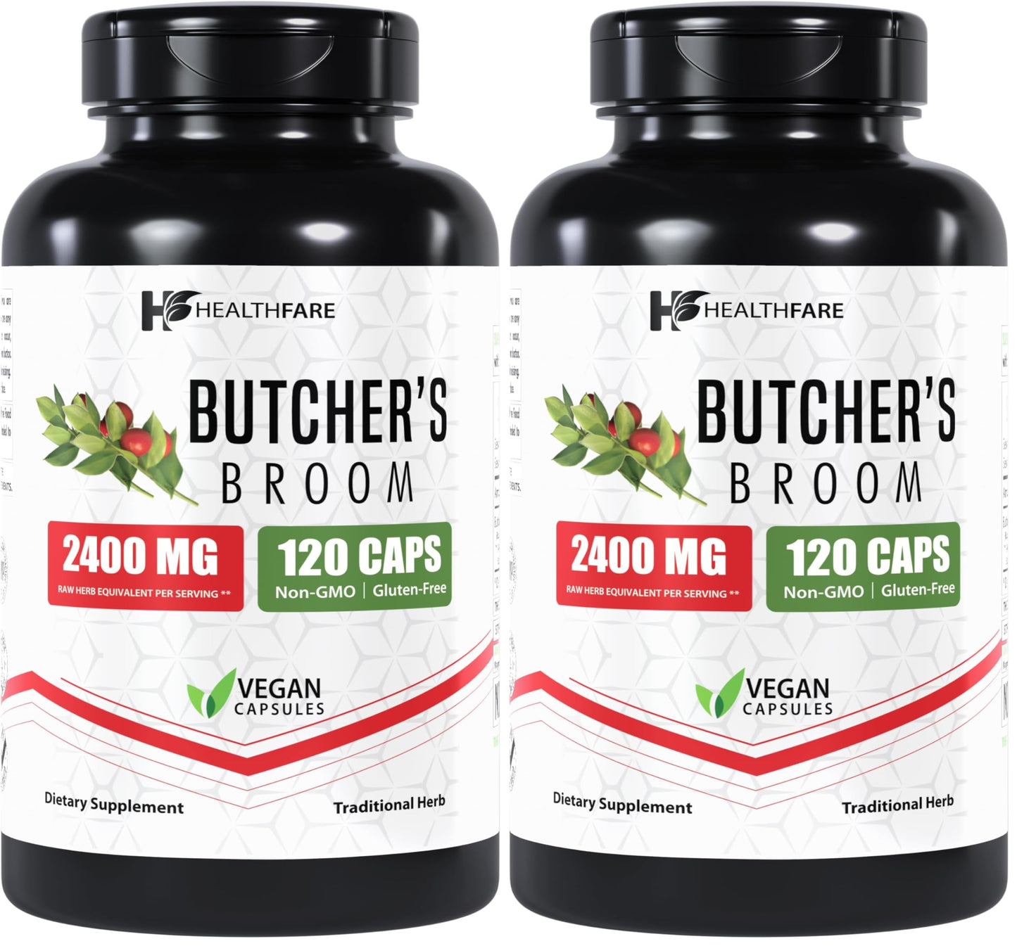 Healthfare Butcher’s Broom Capsules 2400mg – 120 Veg Capsules | Non-GMO, Gluten-Free (Pack of 2)