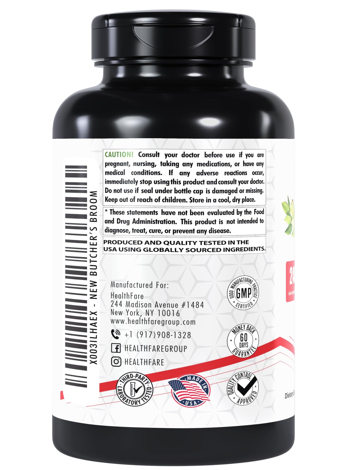 Healthfare Butcher’s Broom Capsules 2400mg – 120 Veg Capsules | Non-GMO, Gluten-Free (Pack of 2)