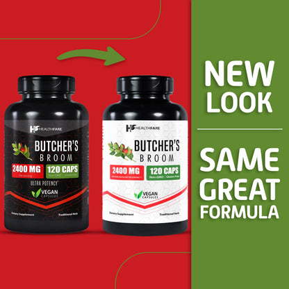 Healthfare Butcher’s Broom Capsules 2400mg – 120 Veg Capsules | Non-GMO, Gluten-Free (Pack of 2)