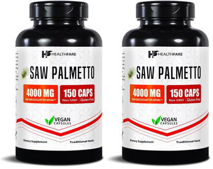 Healthfare Saw Palmetto Extract Capsules 4000mg | 150 Capsules | Hair Growth for Men & Women | Non-GMO & Gluten-Free | Made in USA (Pack of 2)