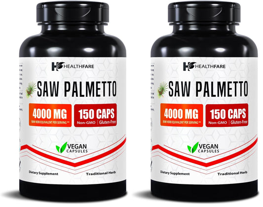 Healthfare Saw Palmetto Extract Capsules 4000mg | 150 Capsules | Hair Growth for Men & Women | Non-GMO & Gluten-Free | Made in USA (Pack of 2)