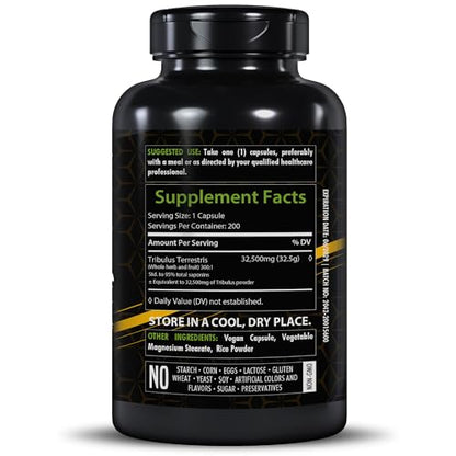 Healthfare Tribulus Terrestris for Men & Women | 32,500mg Ultra Potency Extract | 95% Saponins | 200 Capsules | Natural Strength, Energy & Stamina | Non-GMO, Gluten-Free, Made in USA (Pack of 2)