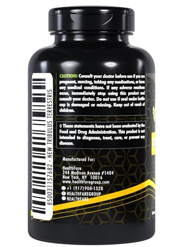 Healthfare Tribulus Terrestris for Men & Women | 32,500mg Ultra Potency Extract | 95% Saponins | 200 Capsules | Natural Strength, Energy & Stamina | Non-GMO, Gluten-Free, Made in USA (Pack of 2)