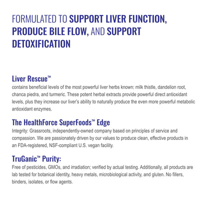 HealthForce SuperFoods Liver Rescue - Natural Liver Cleanse with Milk Thistle & Dandelion Root | Gluten-Free & Vegan | 120 Capsules