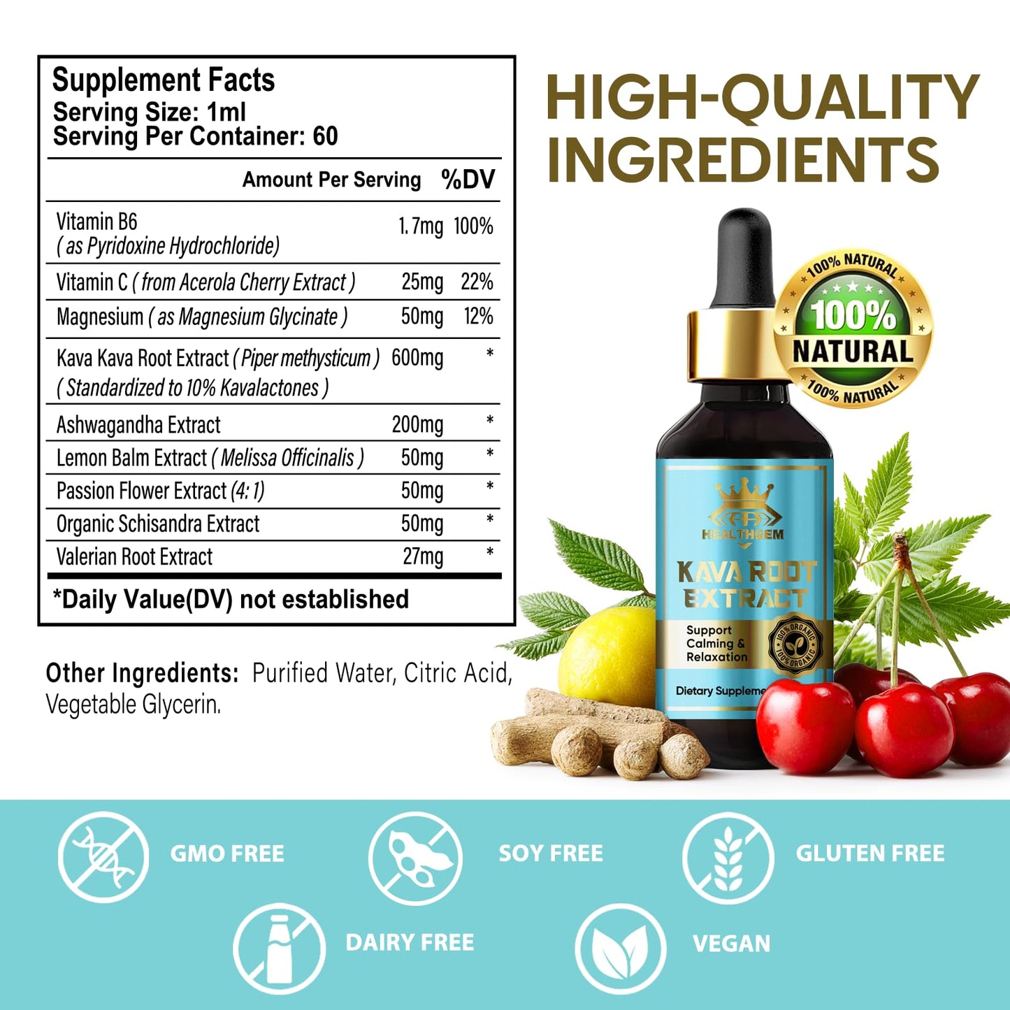 HEALTHGEM Kava Kava Drops - High Potency Kava Root Extract for Relaxation & Wellness