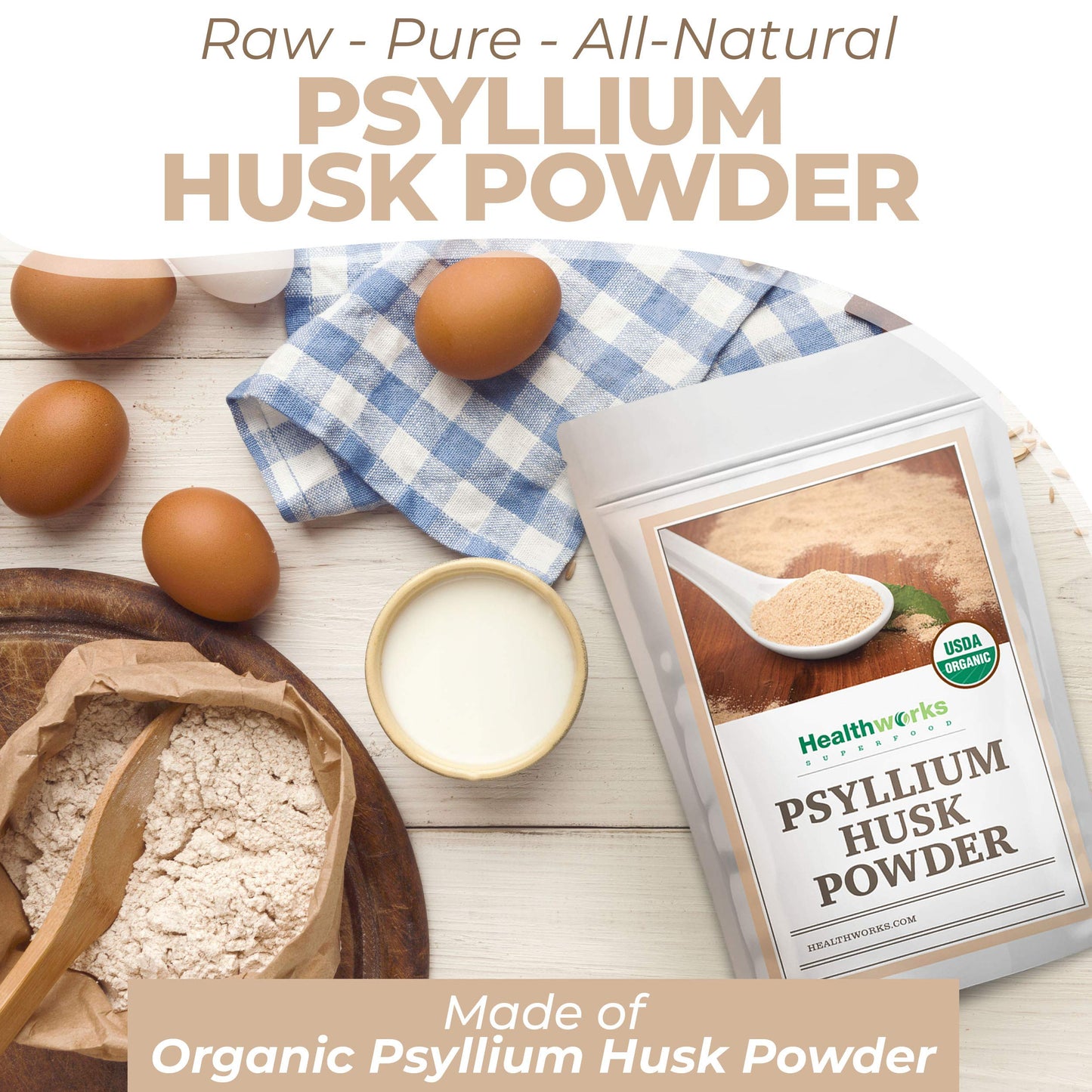 Healthworks Organic Psyllium Husk Powder - 16 oz (1 lb) | Raw, Finely Ground, Keto & Vegan