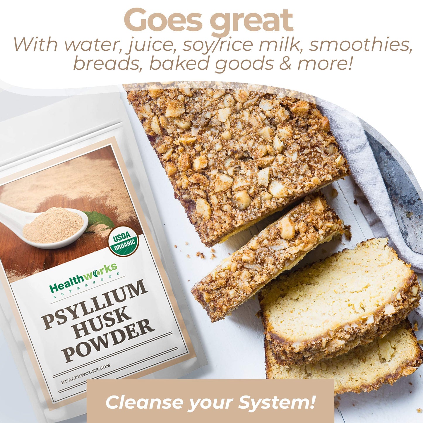 Healthworks Organic Psyllium Husk Powder - 16 oz (1 lb) | Raw, Finely Ground, Keto & Vegan