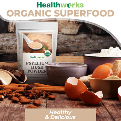 Healthworks Psyllium Husk Powder Organic - 32 Oz / 2 Lbs - Raw - Certified Organic - Finely Ground Powder from India - Keto, Vegan & Non-GMO - Fiber Support