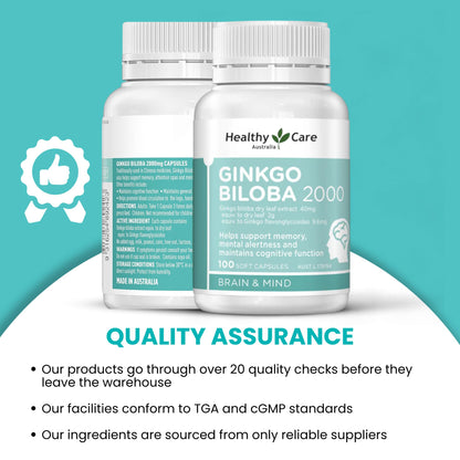 Healthy Care Ginkgo Biloba 2000mg 100 Capsules Australian Made