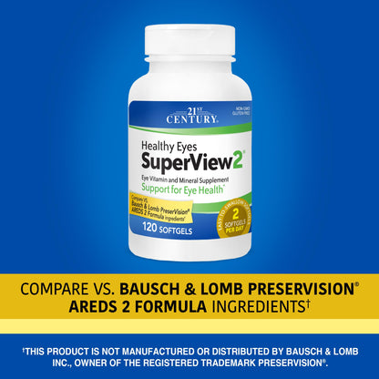 21st Century Healthy Eyes SuperView 2 Softgels - 120 Count | Eye Vitamin & Mineral Support