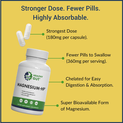 Healthy Gut Magnesium-HP – Ultra Pure Glycinate, 180 mg, 90 Servings, No Fillers