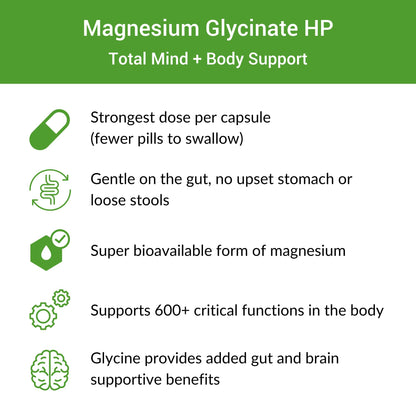 Healthy Gut Magnesium-HP | Ultra Pure Glycinate with Zero Fillers | 180 mg Magnesium Glycinate | 60 Servings