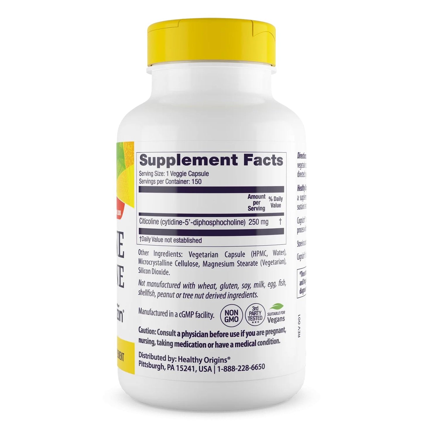 Healthy Origins Cognizin Citicoline 250 mg – Memory Support, CDP Choline (Non-GMO, Vegan, Gluten-Free) – 150 Veggie Capsules