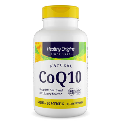 Healthy Origins CoQ10 600 mg – Yeast-Fermented, Non-GMO, 60 Softgels | Heart Health & Cellular Energy