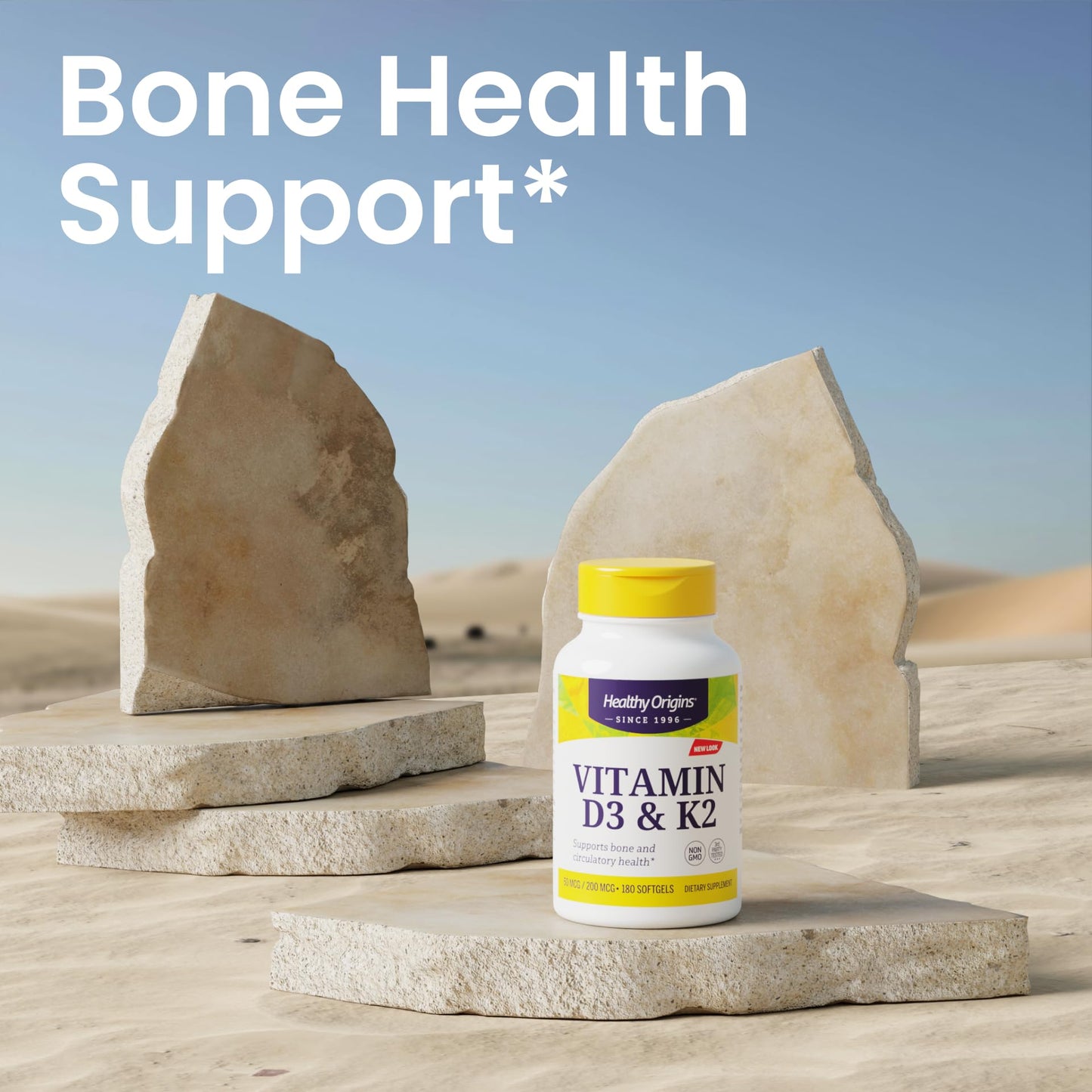 Healthy Origins Vitamin D3 2000 IU (50 mcg) & K2 200 mcg — Non-GMO, 3rd-Party Tested, Bone & Cardiovascular Support, 180 Softgels