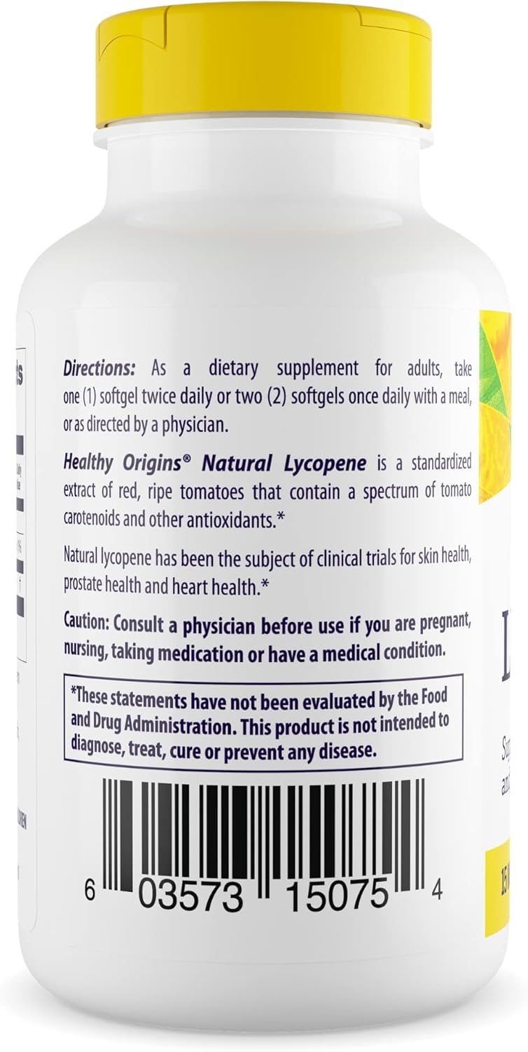 Healthy Origins Lycopene 15 mg – Natural, Non-GMO, Gluten Free | Skin & Prostate Support, 180 Softgels