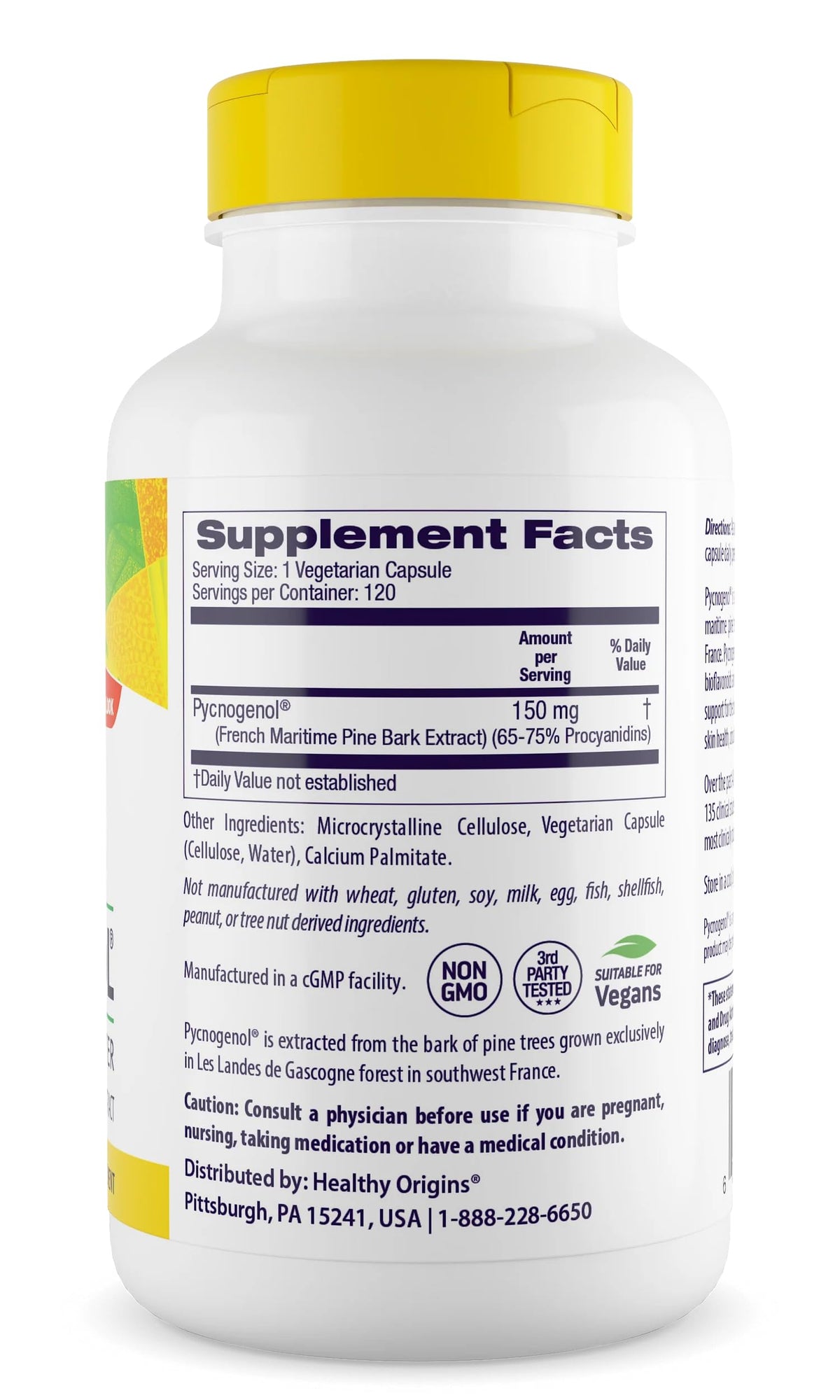 Healthy Origins Pycnogenol 150 mg – French Maritime Pine Bark Extract – 120 Veggie Capsules