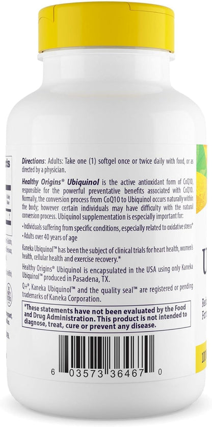 Healthy Origins Ubiquinol 100 mg – Kaneka QH, Non-GMO, Gluten Free, 60 Softgels