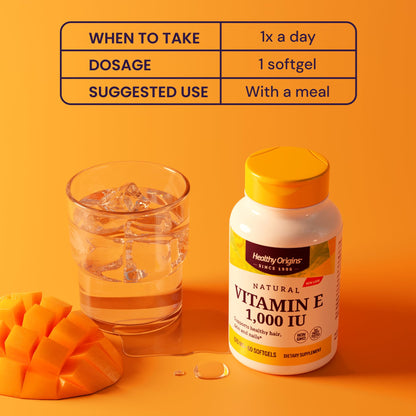 Healthy Origins Vitamin E 1,000 IU Natural Mixed Tocopherols – Gluten-Free & Non-GMO | 120 Softgels