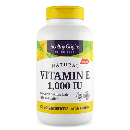Healthy Origins Vitamin E 1,000 IU – Natural, Non-GMO, Gluten Free | Skin & Heart Health | 240 Softgels