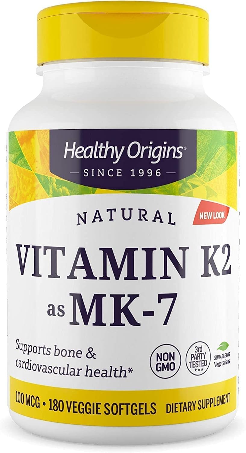 Healthy Origins Vitamin K2 100 mcg MK-7 – Non-GMO, Gluten Free, Bone & Cardiovascular Support | 180 Veggie Gels