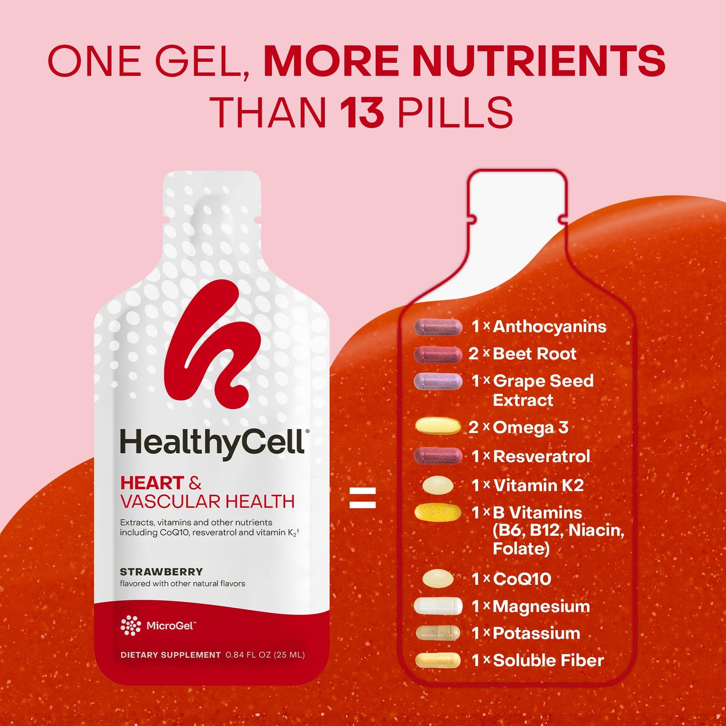 HealthyCell Heart & Vascular Health Daily Liquid Supplement – Beet Root, CoQ10, Resveratrol, Omega-3, Vitamin K2 | 30 Gel Packs
