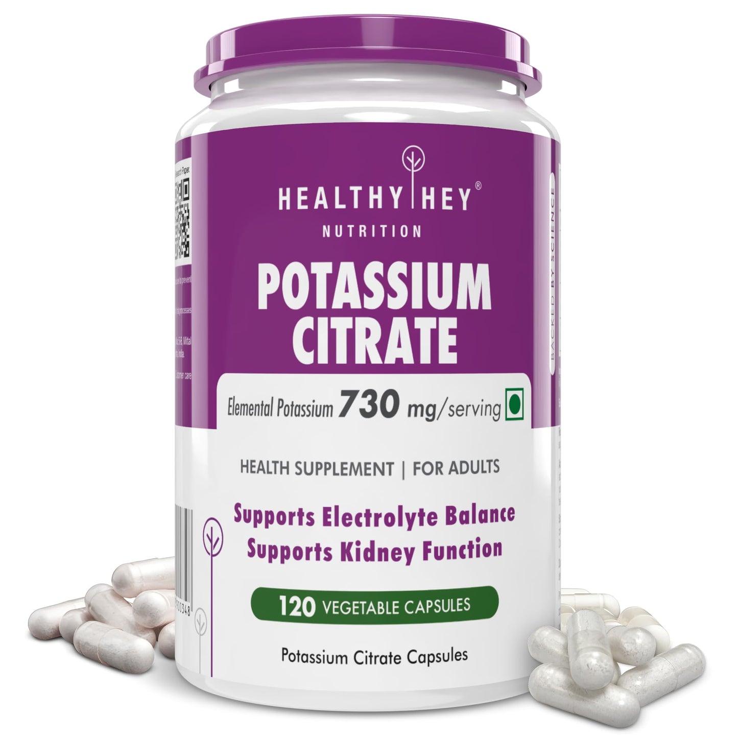 HealthyHey Potassium Citrate 730mg – 120 Vegetable Capsules (Pack of 1)