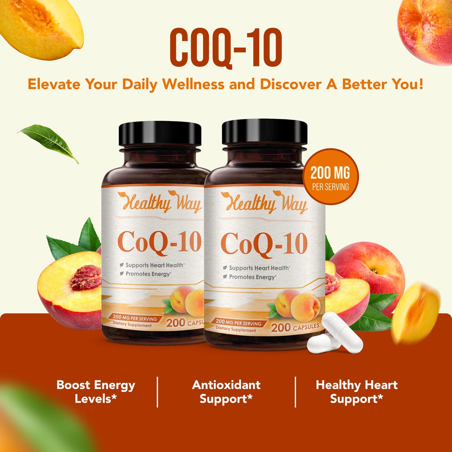 HealthyWayRx CoQ10 200mg Capsules — Non-GMO, Quick Absorption, Once Daily