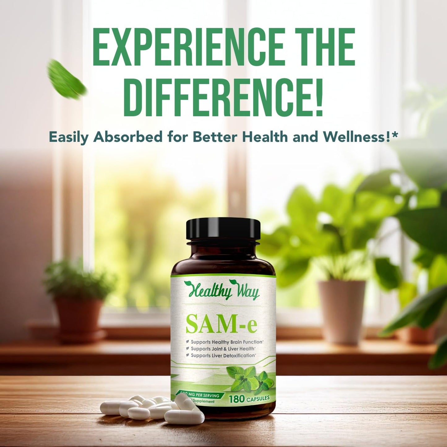 HealthyWayRx 500mg SAM-e Supplement – High Absorption 180 Capsules | Brain, Mood & Liver Support | Non-GMO