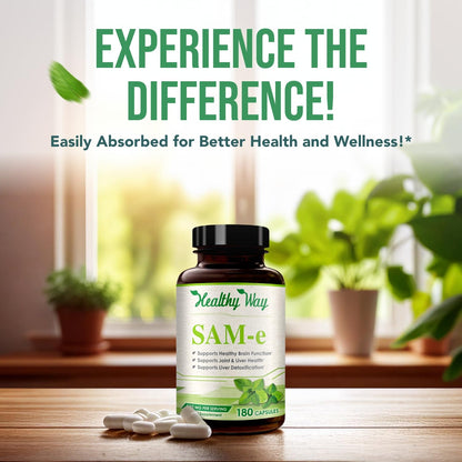 HealthyWayRx 500mg SAM-e Supplement – High Absorption 180 Capsules | Brain, Mood & Liver Support | Non-GMO