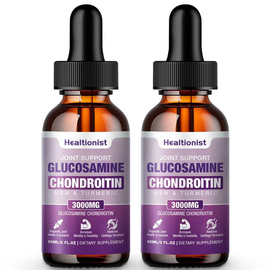 Healtionist 2 Pack Glucosamine Chondroitin MSM Liquid Drops - Extra Strength Joint Support (4 oz)