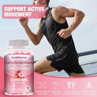 Healtionist 2000mg Calcium Citrate Gummies – D3 & K2, Peach Flavor