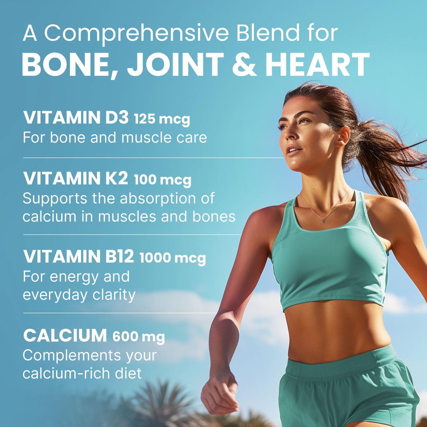 4-in-1 Calcium + Vitamin D3/K2 5000 IU - 601mg per Serving (120 ct) | Gluten-Free & Vegan