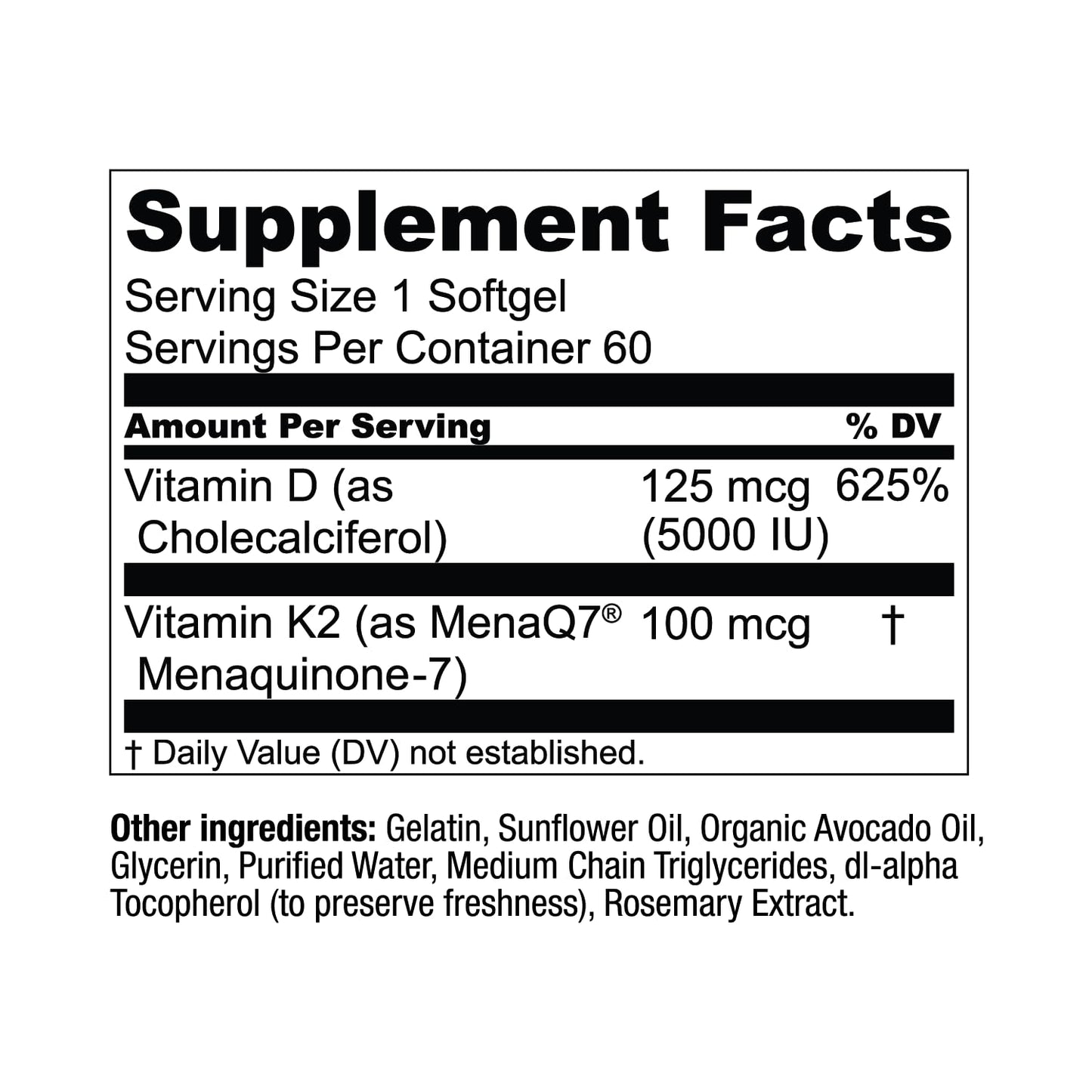 Live Conscious Vitamin K2 MK7 with D3 5000 IU - Bone & Heart Health Support | 60 Softgels