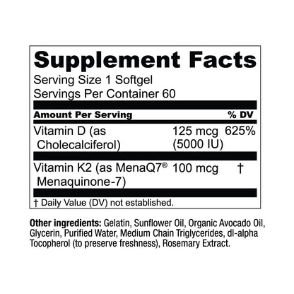 Live Conscious Vitamin K2 MK7 with D3 5000 IU - Bone & Heart Health Support | 60 Softgels