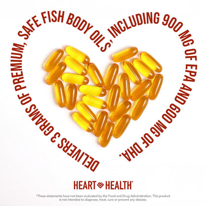 Heart Health Essential Omega-3 Fish Oil with Vitamin E – High EPA & DHA (60 Servings) | Gluten-Free & Non-GMO