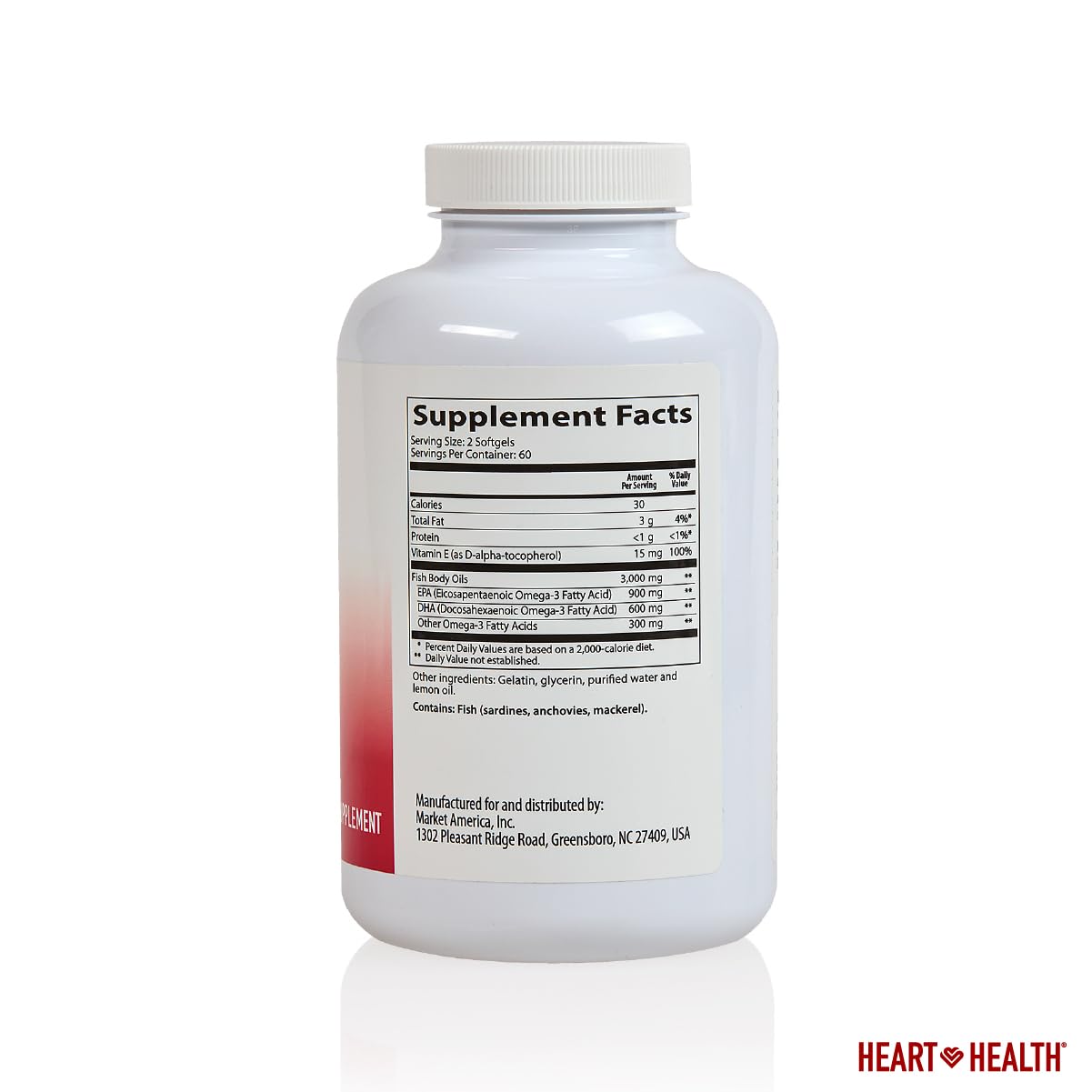 Heart Health Essential Omega-3 Fish Oil with Vitamin E – High EPA & DHA (60 Servings) | Gluten-Free & Non-GMO