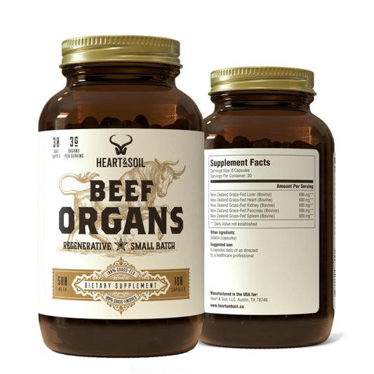 HEART & SOIL – Grass-Fed Beef Organ Supplements (Liver, Heart, Kidney, Pancreas & Spleen) – 180 Capsules