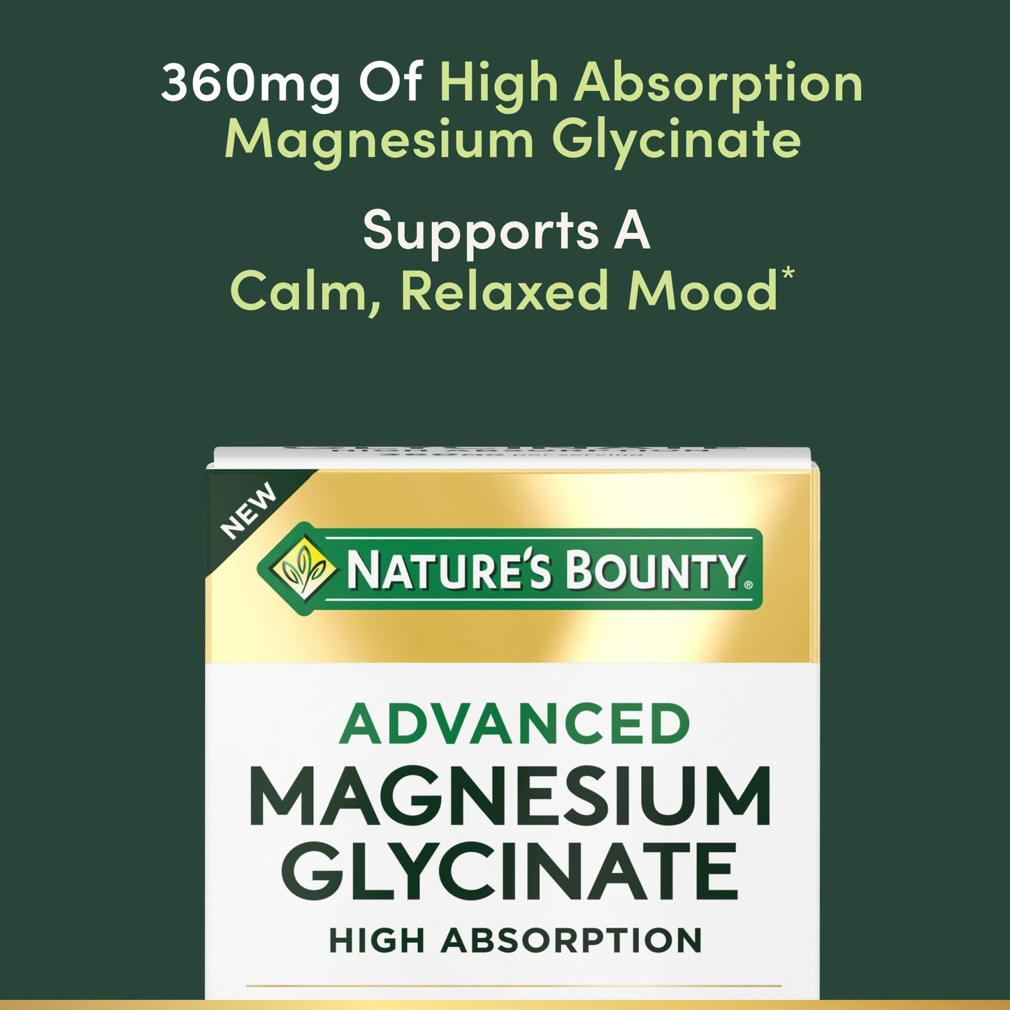 Nature's Bounty Calm Magnesium Glycinate Supplement – High Absorption, 360mg | 90 Capsules