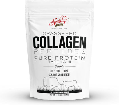 HEARTHY FOODS Collagen Powder 18g Protein - Halal, Grass-Fed, Organic, 16oz