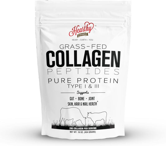 HEARTHY FOODS Collagen Powder 18g Protein - Halal, Grass-Fed, Organic, 16oz