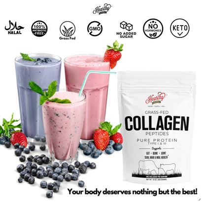 HEARTHY FOODS Collagen Powder 18g Protein - Halal, Grass-Fed, Organic, 16oz