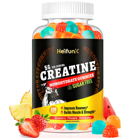 heifunk Creatine Monohydrate Gummies Sugar Free – 5000mg Per Serving, 120 Count, Vegan Pre-Workout